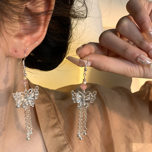 New Chinese style mid-century style long tassel butterfly earrings for women high-end design ethnic style earrings Internet celebrity ear jewelry