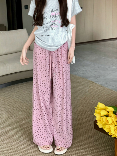 Real shot of floral wide-leg pants for women, loose high-waisted pants, 2024 new casual pants, floor-length pants