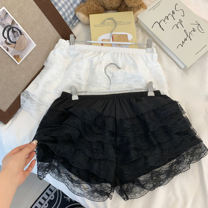 Shooted Home Wear Safety Pant for Women Anti-Nude Non-Rolling Loose Lace Summer Thin Model