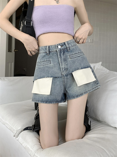 Real shot of retro irregular temperament petite jeans for women spring design workwear straight hot girl pants trendy