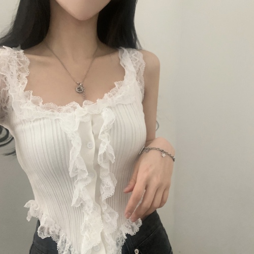 Korean ins summer pure desire lace splicing slim knitted camisole