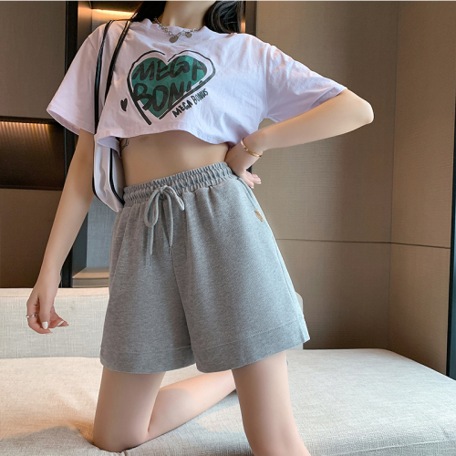 Real shot summer Korean style loose mini high-waisted versatile wide-leg pants casual sports pants hot pants for women