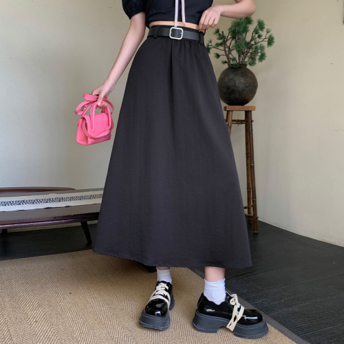 66022 Real shot~Large size skirt, women's high waist umbrella skirt, black suit skirt, long skirt, mid-length a-line skirt
