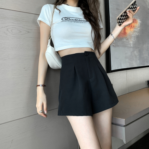 Real shot of casual suit pants, spring and summer high-waisted shorts, new slimming wide-legged loose pants
