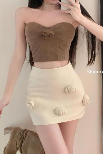Real shot~ Three-dimensional flower A-line short skirt for women summer 2024 new style gentle style versatile hip-covering skirt