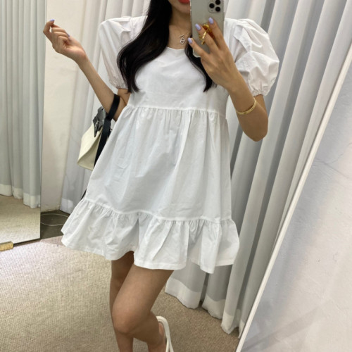 Original spot square neck lady puff sleeve dress