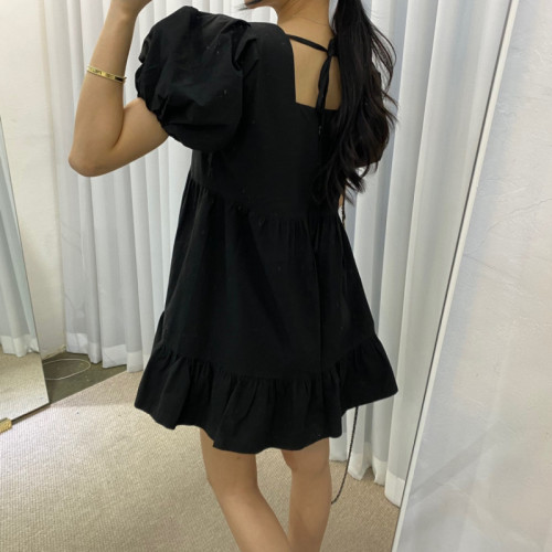 Original spot square neck lady puff sleeve dress