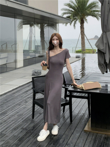 Actual shot~Spring and summer new style~Korean chic irregular sloping shoulder strap dress pure desire hip skirt sexy