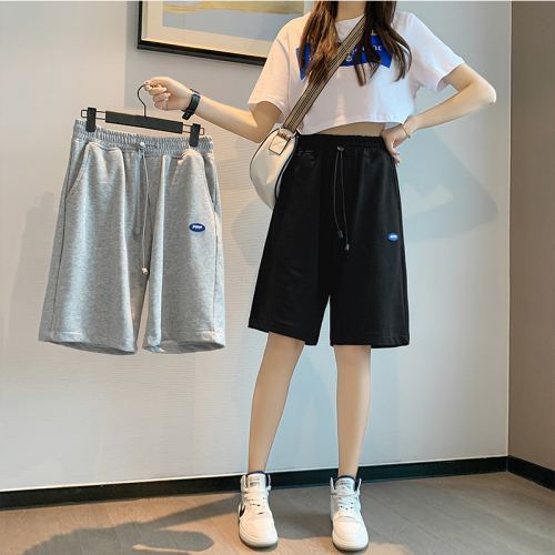 Real shot summer Korean style loose street fashion brand high waist versatile wide leg pants casual sports pants medium pants for women