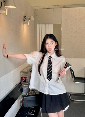 Actual shot of new summer Korean style uniforms, college style suits, short-sleeved shirts, cute school girls two-piece set for women