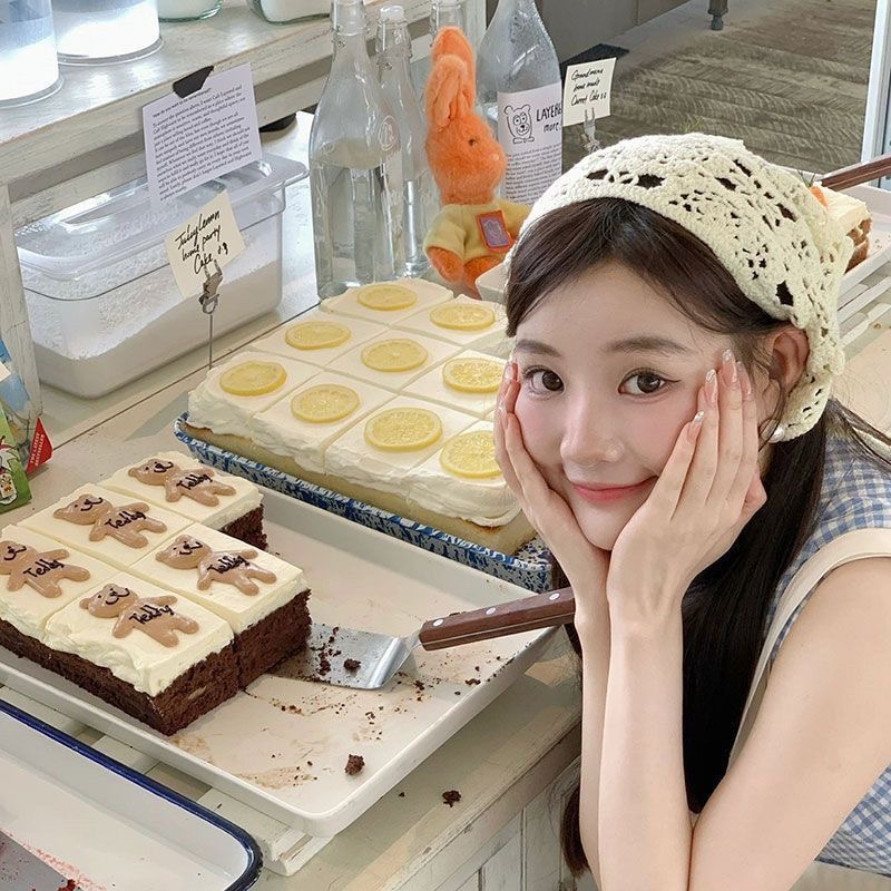 法式復古針織辣妹三角巾出遊甜美可愛鈎花文藝風頭巾女包頭髮帶潮