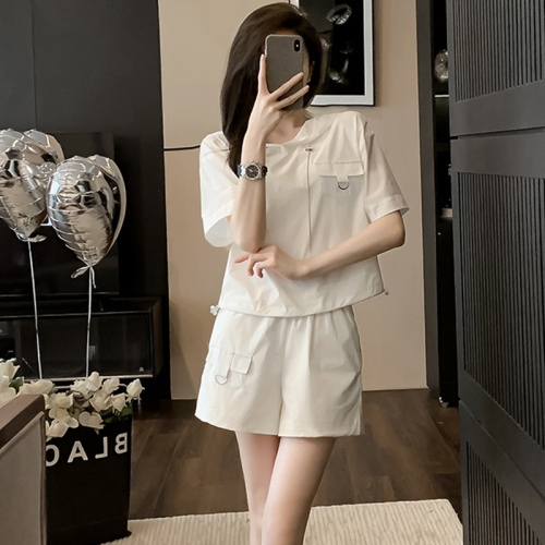 2024 new summer style Internet celebrity slimming and age-reducing high-end fashion casual sports running white short-sleeved suit pants for women