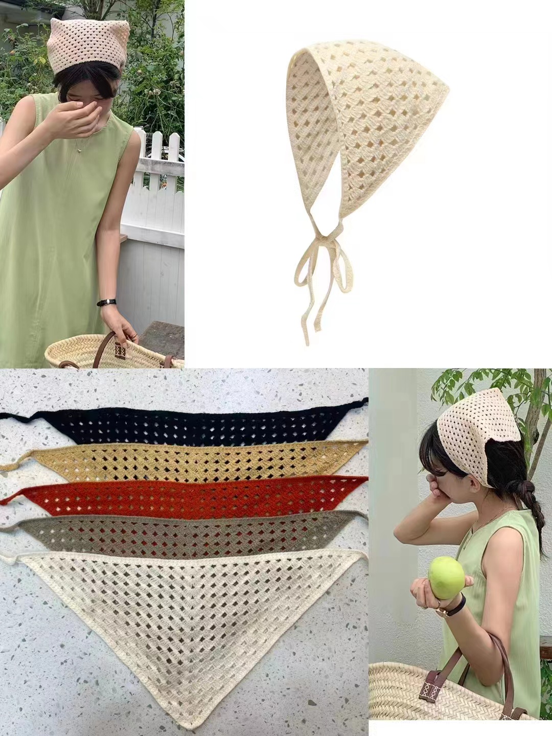 French retro knit punk triangle scarf travel sweet cute crocheted bohemian style headband for women hair tie trendy