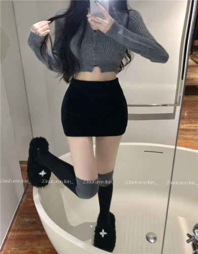 ~Hot Girl Velvet Skirt Women's  Autumn Skirt Short Skirt Tight Sexy High Waist Slim Hip Skirt