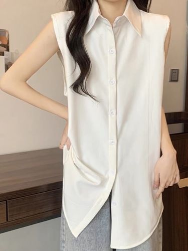 Large size fat MM design sleeveless shirt vest for women spring and summer 2024 new medium and long loose bottoming shirt top