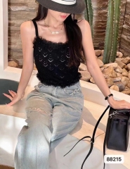 針織大碼女裝溫柔風鏤空針織蕾絲花邊吊帶