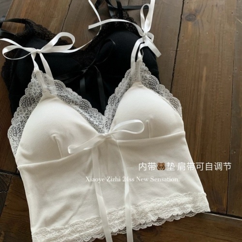 Retro girl pure lust style lace splicing lace-up vest sexy suspender bra all-in-one beautiful back