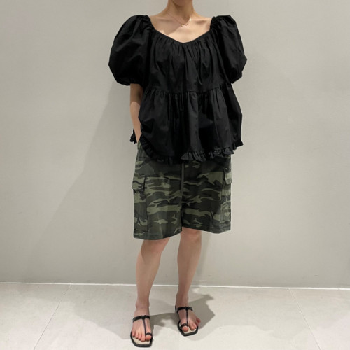 Pure cotton size update Korean chic summer loose puff sleeves pleated ruffled short-sleeved shirt for women