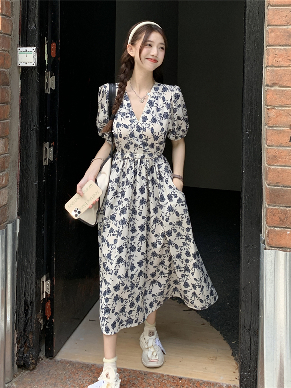 實拍 氣質名媛女神范連衣裙夏季女小個子高級感法式長裙子