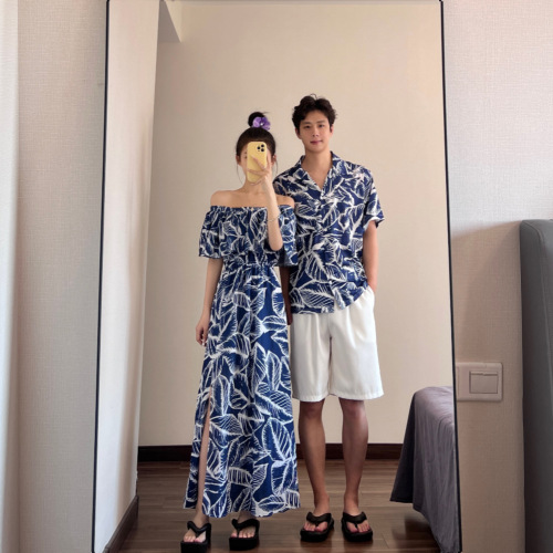 Actual shot#shipping#Couple's summer dress, one skirt and one dress, temperament, beach vacation, slimming beach dress