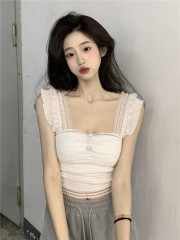 Actual shot ~ 2024 new summer lace sleeveless vest with unique design, wear outside and inside top