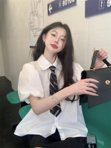 Actual shot of new summer Korean style uniforms, college style suits, short-sleeved shirts, cute school girls two-piece set for women