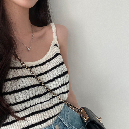 Real price Korean chic versatile striped knitted camisole for women