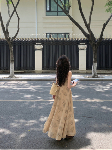 实拍#吊带连衣裙女夏2024新款法式显瘦V领裙子高级感无袖长裙