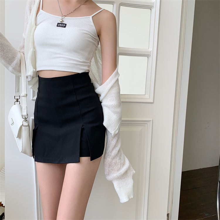 Real shot of black skirt for women summer new fashion high-waist internet celebrity tight-fitting and slim hip-covering culottes A