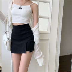 Real shot of black skirt for women summer new fashion high-waist internet celebrity tight-fitting and slim hip-covering culottes A