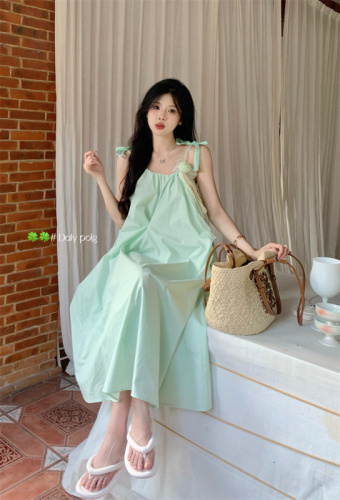 Real shot of Mint Summer Dopamine Girl Heavy Industry Suspender Dress Vacation Artifact