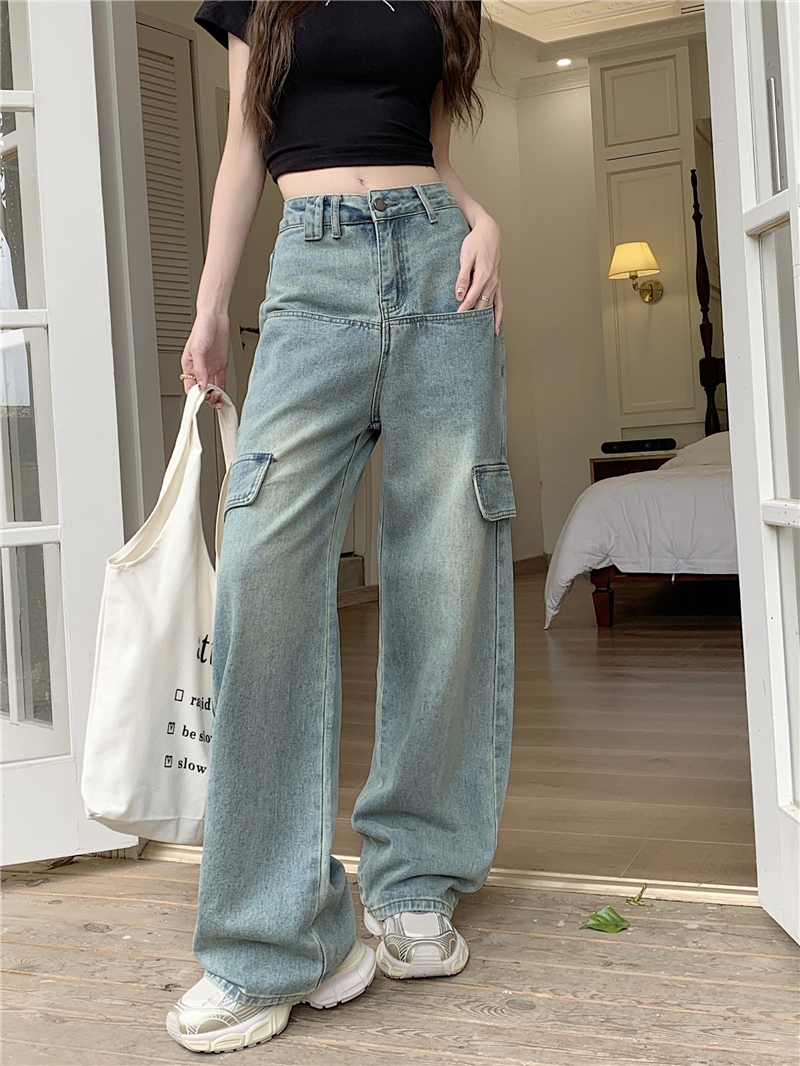 Actual shot~New American high street straight-leg loose high-waist slim work jeans for women