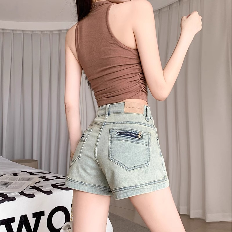 Retro hottie high-waisted denim shorts for women summer new American high street loose slimming A-line hip-covering hot pants trendy