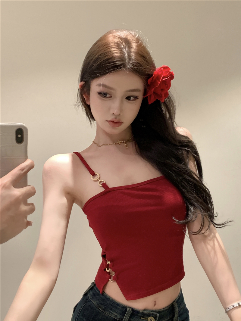 實拍~多色基礎吊帶女夏金屬環裝飾短款顯瘦性感辣妹內搭上衣