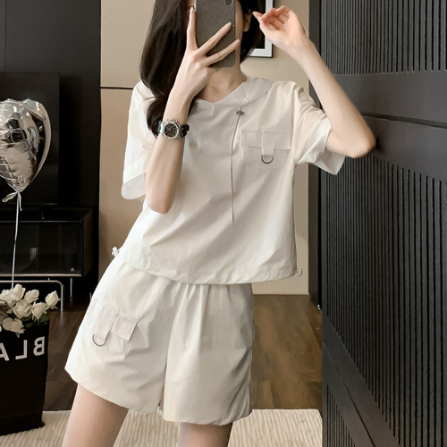 2024 new summer style Internet celebrity slimming and age-reducing high-end fashion casual sports running white short-sleeved suit pants for women