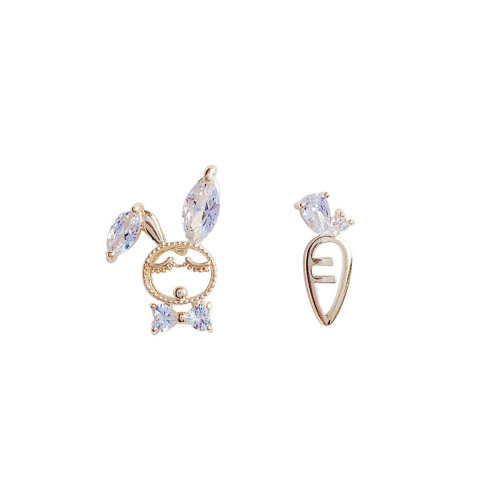 Real shot of 925 silver needle cute and sweet rabbit earrings simple small asymmetrical temperament earrings for women