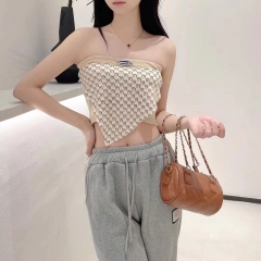 網紅直播衣服女主播上鏡夏季辣妹性感絲巾英文抹胸