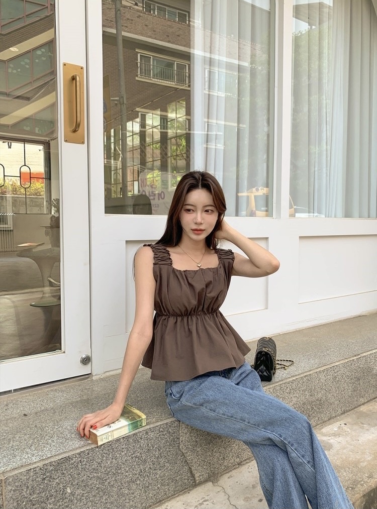 純色褶皺背心上衣女
