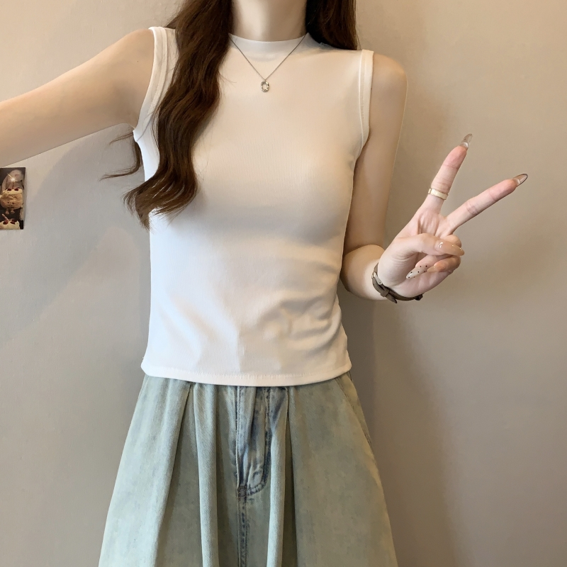 實拍  40支純棉 2024夏裝純色基礎百搭無袖T恤女背心上衣女