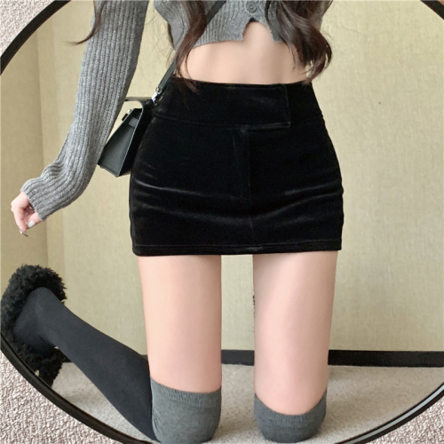 ~Hot Girl Velvet Skirt Women's  Autumn Skirt Short Skirt Tight Sexy High Waist Slim Hip Skirt