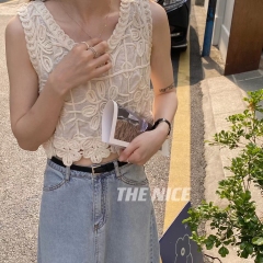 THE NICE韓國東大門鈎花短款背心上衣女設計感立體花洋氣無袖上衣