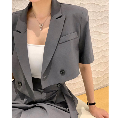 Short-sleeved Korean suit 2024 summer new temperament short suit jacket + high-waist design wide-leg pants