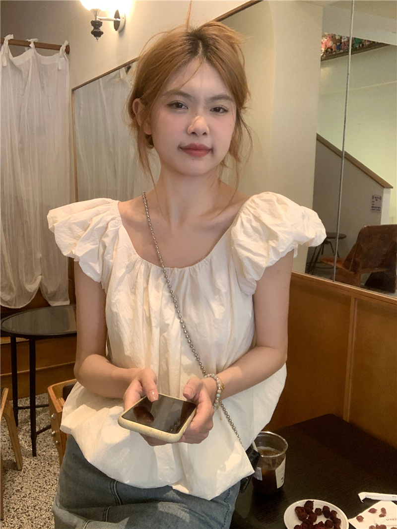 韓版泡泡袖寬鬆短款顯瘦百搭背心上衣女