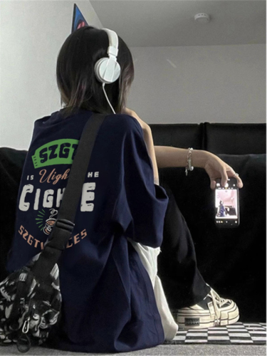 韩系原宿风咖色百搭显瘦独特字母印花短袖T恤女上衣