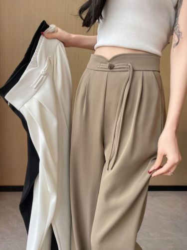 锻面新中式高级感垂感西装裤2024新款春夏复古设计感窄版阔腿裤子