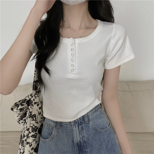 Summer New Arrival Women's Regular Sleeveless T-Shirt with Design Sense Short Length Fitted Half-Open Collar Top