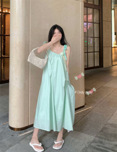 Real shot of Mint Summer Dopamine Girl Heavy Industry Suspender Dress Vacation Artifact