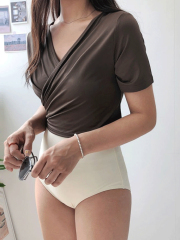 Hepburn-style bandeau swimwear with built-in cups, polka dot bikini with tie details, sexy swimwear for export