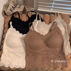 實拍~夏季性感蕾絲吊帶背心女帶胸墊內搭打底短款上衣女