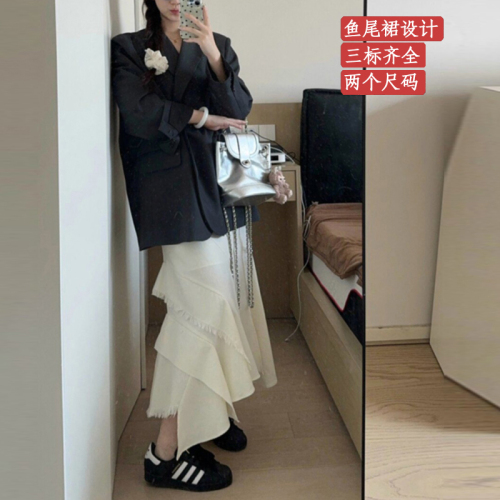 French gentle style skirt for women spring new high-waist slim fishtail skirt design niche mid-length skirt